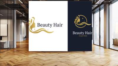 beauty woman hair gold beauty hair queen logo design Wall mural