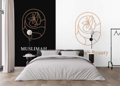 premium linear  style beauty hijab  logo design template symbol illustration  perfect for beauty Muslimah salon or hijab store Wall mural