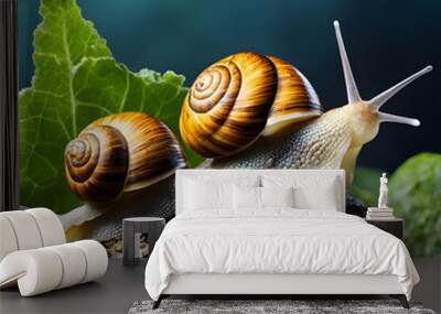 Snails with shells eating, ai-generatet Wall mural