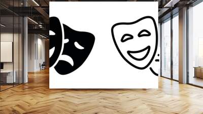 Theatrical masks vector icon set. Theater, theatre  mask signs. Masquerade mask. Comedy and tragedy mask symbols.. Vector illustration Wall mural