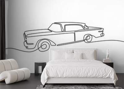 Single continous line art of classic car Wall mural