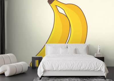 two yellow bananas lined up on one stalk in an illustration picture  Wall mural