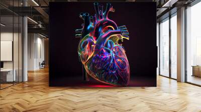 Anatomical model of human heart, ai illustration. Heart hologram Wall mural