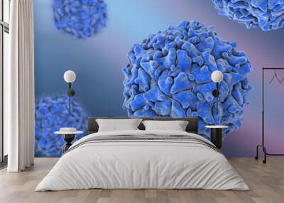 Background with viruses. Polioviruses. A virus transmitted by drinking water which causes polio. A model is built using data of viral macromolecular structure from Protein Data Bank (PDB 1XYR) Wall mural