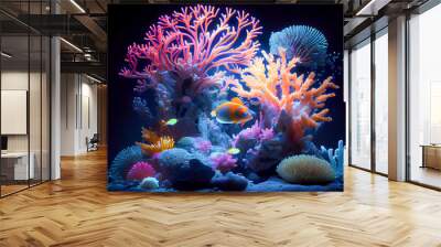 Beautiful underwater world with corals and tropical fish, ai illustration Wall mural