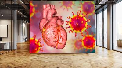 COVID-19 viruses affecting the heart, conceptual 3D illustration Wall mural