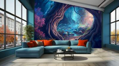 Fairytale fantasy forest, ai illustration Wall mural