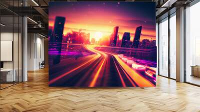 Fantasy futuristic city, ai illustration Wall mural