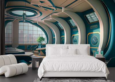 Futuristic school interior, ai illustration Wall mural