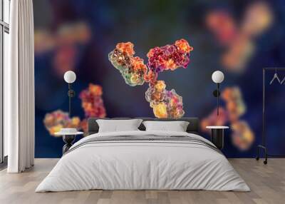 Molecular model of antibody taking part in immune defense. Molecule of immunoglobulin, 3D illustration Wall mural