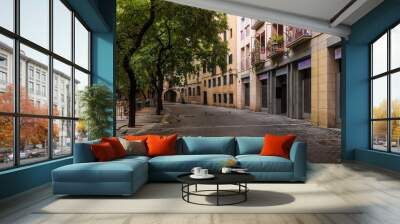 View of the L'Allada Vermell street in overcast autumn day in the Gothic Quarter, Barcelona, Spain Wall mural