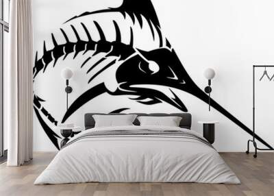 Blue Marlin Fish, Bone Tattoo Silhouette Wall mural