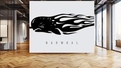 Narwhale Top Speed, Abstract Flame Body of Fast Swimming Fish Wall mural