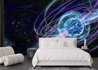 3D illustration of magnetar, neutron star with powerful magnetic field Wall mural