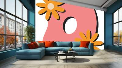 Groovy Retro Floral Lowercase Letter O Wall mural