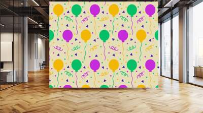 Mardi Gras Balloons and Confetti Seamless Pattern Design Wall mural