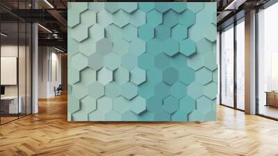 Abstract gradient green and blue hexagon background; pastel color honeycomb pattern composition 3d rendering, 3d illustration Wall mural