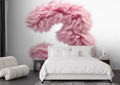 Pink fur number. Furry number 3 is isolated on a white background. Wall mural