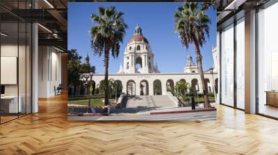 Grand entrance to the historic Pasadena city hall building in southern California. Wall mural