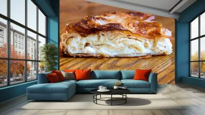 Fresh made chesse pie, preparation for eating...burek sa sirom...peynirli börek... Wall mural