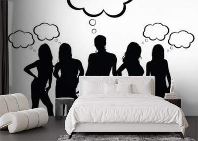 girl sensual set silhouette with speech bubble in black illustra Wall mural