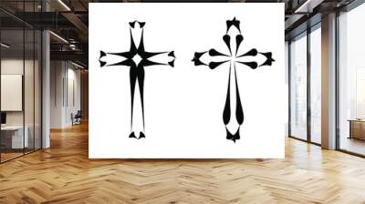 Vector collection of black ink or paint religion or faith cross symbol set isolated on white background. Abstract christian religious belief or faith art illustration for orthodox or catholic design Wall mural