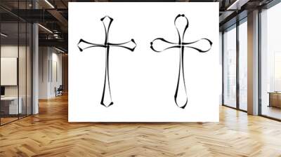 Vector collection of black ink or paint religion or faith cross symbol set isolated on white background. Abstract christian religious belief or faith art illustration for orthodox or catholic design Wall mural