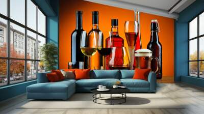 Bottles and glasses of alcohol drinks Wall mural