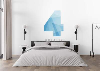 4 four blue polygonal number logo icon design Wall mural