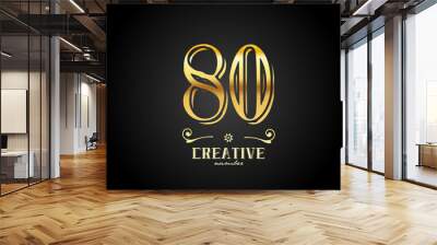 80 gold number logo icon design. Creative template for company and business Wall mural