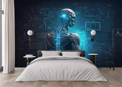 Ai robot or android machine digital technology concept idea. Neural network artificial intelligence. Ai generated Wall mural