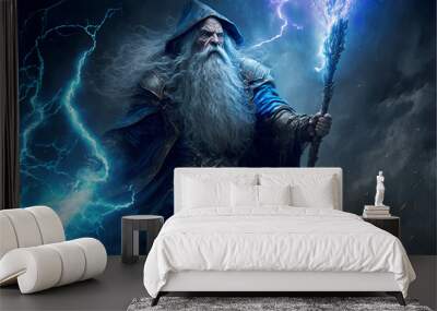 Beautiful fantasy persian wizard creative vector illustration design character. Magic and wizardry. Ai generated Wall mural