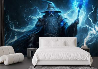 Beautiful fantasy persian wizard creative vector illustration design character. Magic and wizardry. Ai generated Wall mural