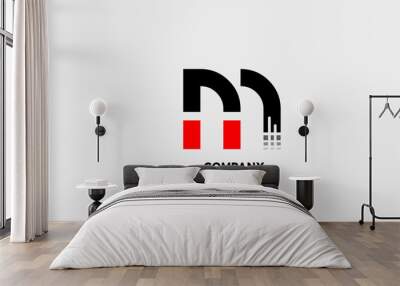 black red M alphabet letter logo icon design for business and company Wall mural