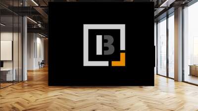 black white orange square letter B alphabet logo design icon for company Wall mural