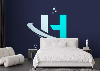 blue white H alphabet letter logo icon with swoosh . Design suitable for a company or business Wall mural