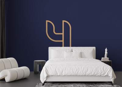 brown blue line number 4 logo company icon design Wall mural