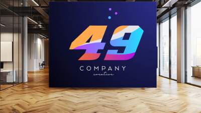 colored number 49 logo icon with dots. Yellow blue pink template design for a company and busines Wall mural