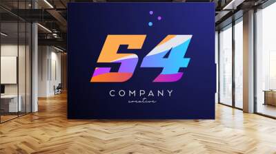 colored number 54 logo icon with dots. Yellow blue pink template design for a company and busines Wall mural