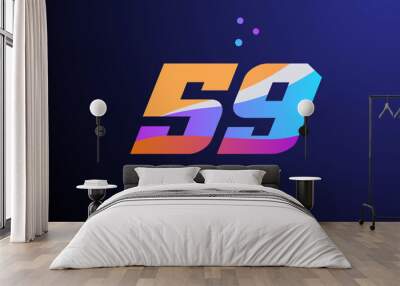 colored number 59 logo icon with dots. Yellow blue pink template design for a company and busines Wall mural