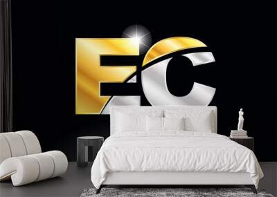 combination letter ec e c alphabet with gold silver grey metal logo Wall mural