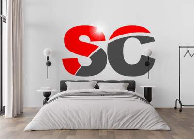 combination letter sc s c in grey red color alphabet for logo icon design Wall mural