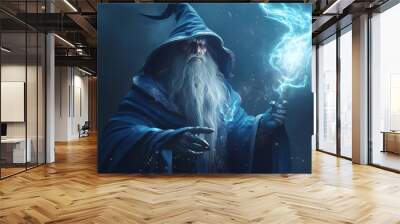 Fantastic wizard making spells illustration. Ai generated Wall mural