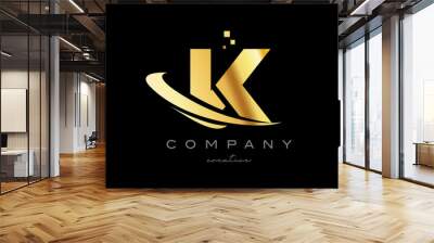 gold golden swoosh K alphabet letter logo icon with yellow color. Design for a company or business Wall mural