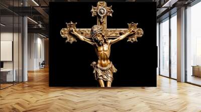 Golden cross of Jesus Christ crucified. Religion and Christianity concept. Ai generated Wall mural