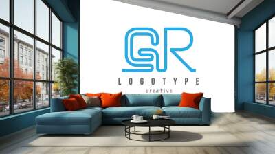 GR G R blue joined line alphabet letter combination logo icon design Wall mural