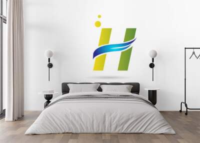 green H alphabet letter logo icon with swoosh. Creative template for company and business Wall mural