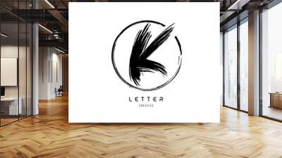 handwritten grunge K brush stroke letter alphabet logo icon design template in black and white for business Wall mural