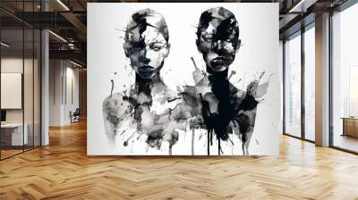 Ink painting of human shape vector illustration. Ai generated Wall mural