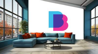 intersected B letter logo icon for company. Blue and pink alphabet design for corporate and business Wall mural